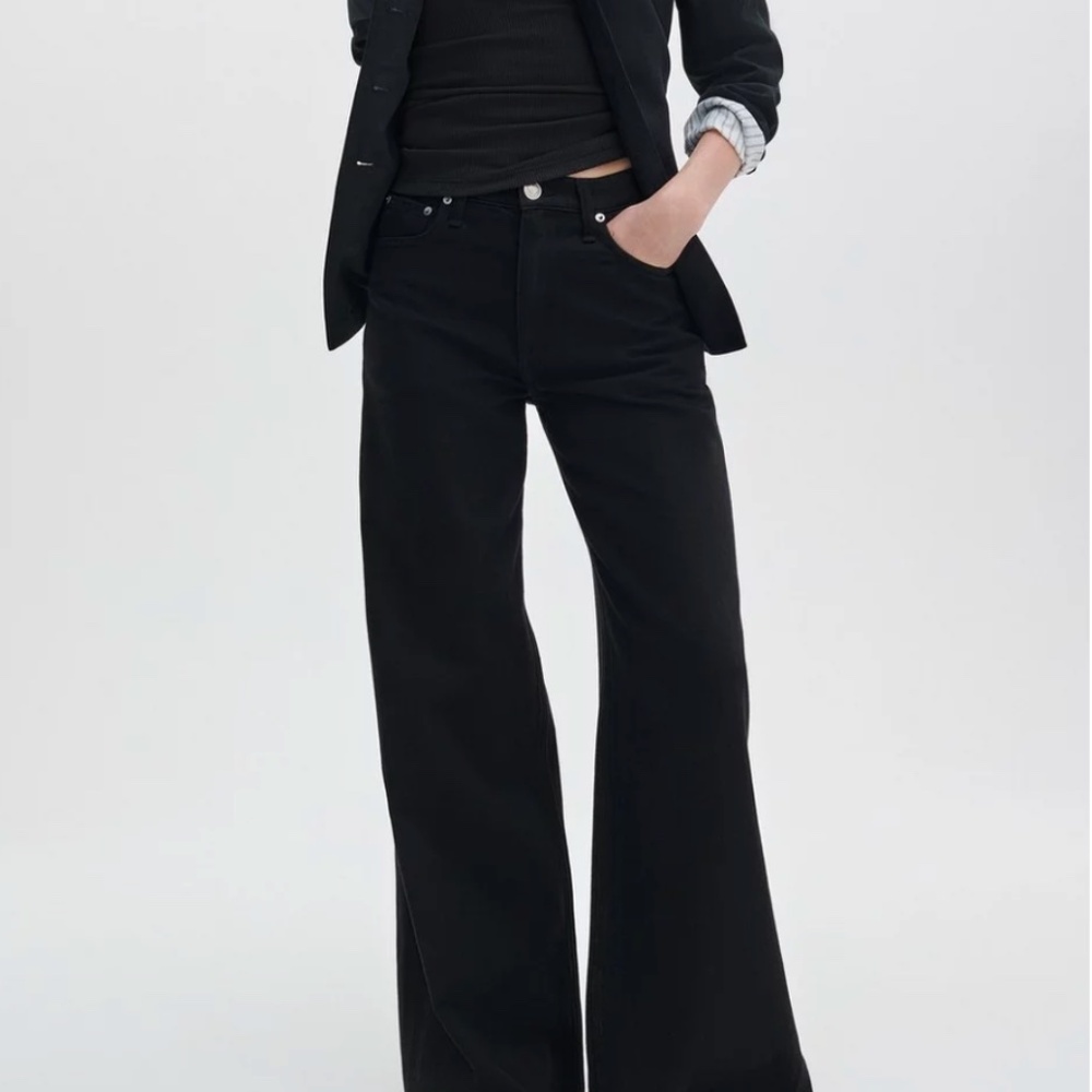 Rag & Bone Logan Wide-Leg Jeans Featherweight in Black